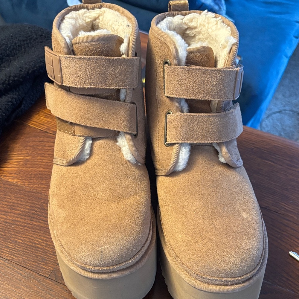 UGG Tan Heeled Boots with Fur Lining